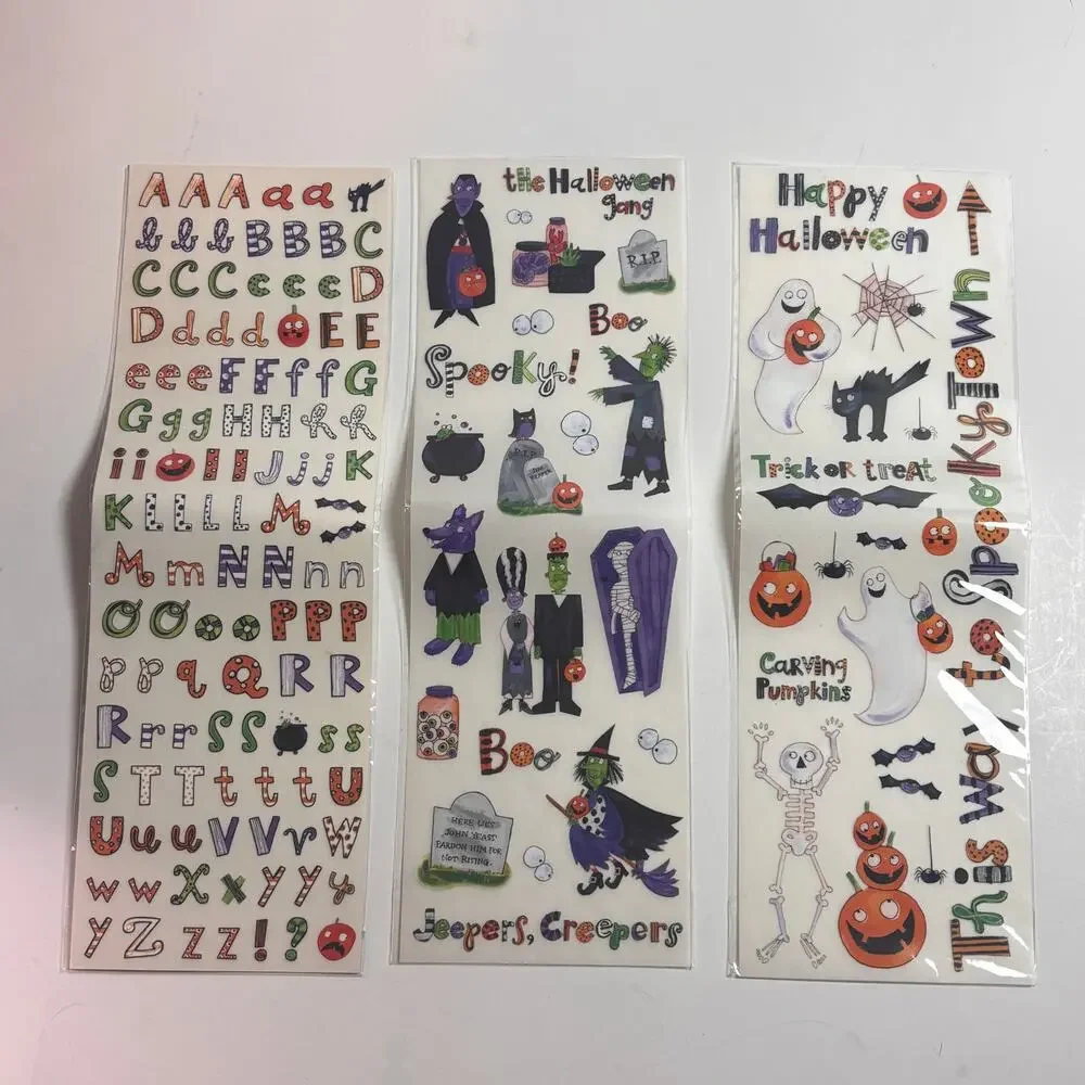 Halloween Themed Lot of Rub On Transfers Letters Ghosts Witches Journal Crafts